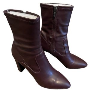 Franco Sarto Faux Leather Boots with 3.5” Block Heel in Dark Burgundy Size 8.5